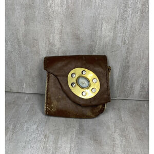 Vintage Handmade Brown Leather Belt Pouch With Stone Renaissance Cosplays